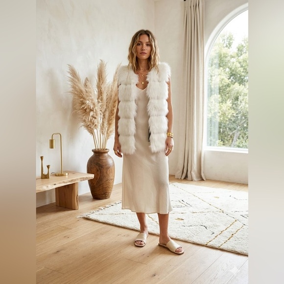 Marc New York Faux Fox Fur Vest Cream Sleeveless Jacket - Picture 2 of 14